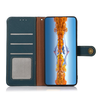 KHAZNEH RFID Blocking Top Layer Genuine Leather Wallet Case Shockproof TPU Shell with Stand for Oppo Reno7 5G (China)