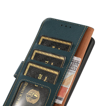 KHAZNEH RFID Blocking Top Layer Genuine Leather Wallet Case Shockproof TPU Shell with Stand for Oppo Reno7 5G (China)