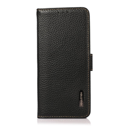 KHAZNEH RFID Blocking Wallet Phone Case Litchi Texture Top Layer Genuine Leather Stand Cover for Oppo Reno7 5G (China)