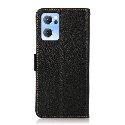 KHAZNEH RFID Blocking Wallet Phone Case Litchi Texture Top Layer Genuine Leather Stand Cover for Oppo Reno7 5G (China)