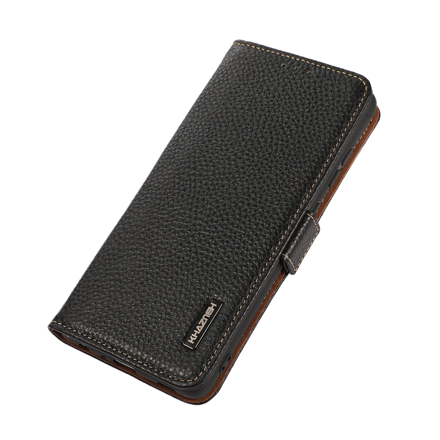 KHAZNEH RFID Blocking Wallet Phone Case Litchi Texture Top Layer Genuine Leather Stand Cover for Oppo Reno7 5G (China)