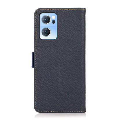 KHAZNEH RFID Blocking Wallet Phone Case Litchi Texture Top Layer Genuine Leather Stand Cover for Oppo Reno7 5G (China)