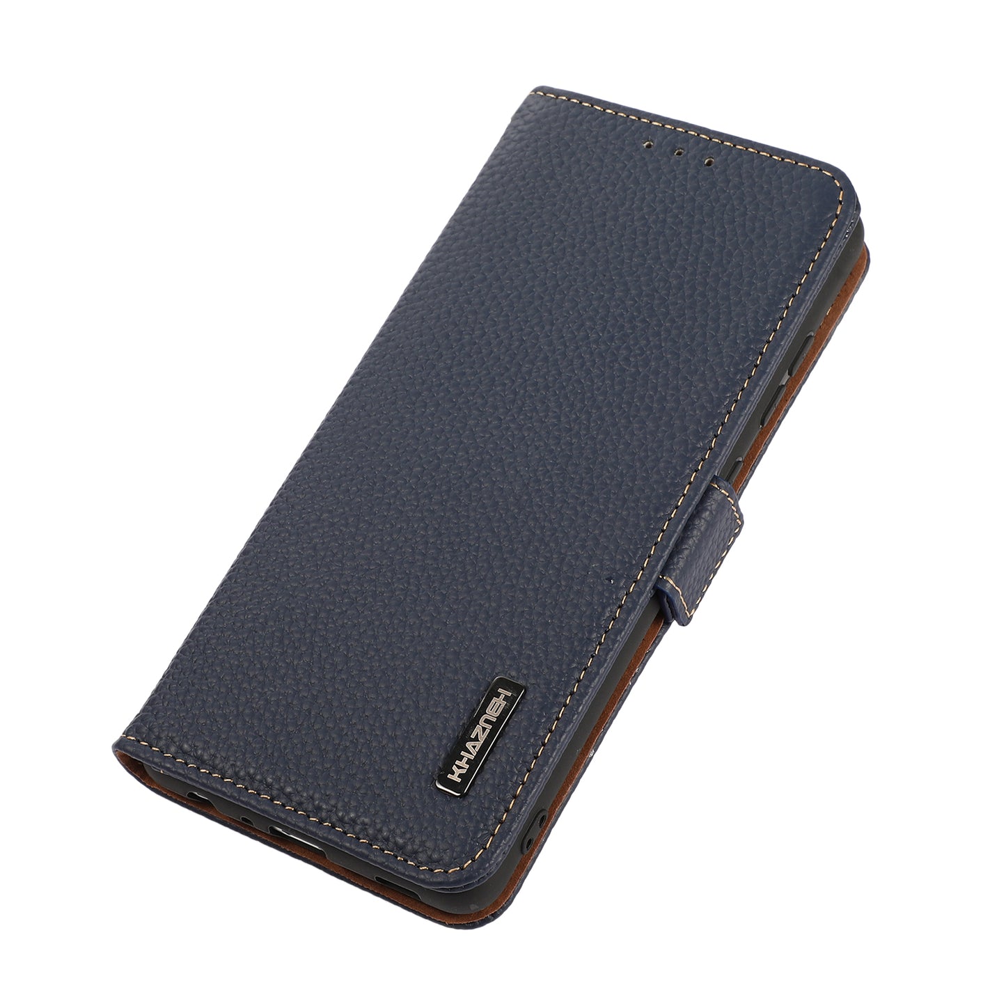 KHAZNEH RFID Blocking Wallet Phone Case Litchi Texture Top Layer Genuine Leather Stand Cover for Oppo Reno7 5G (China)