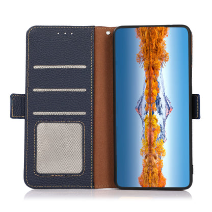 KHAZNEH RFID Blocking Wallet Phone Case Litchi Texture Top Layer Genuine Leather Stand Cover for Oppo Reno7 5G (China)