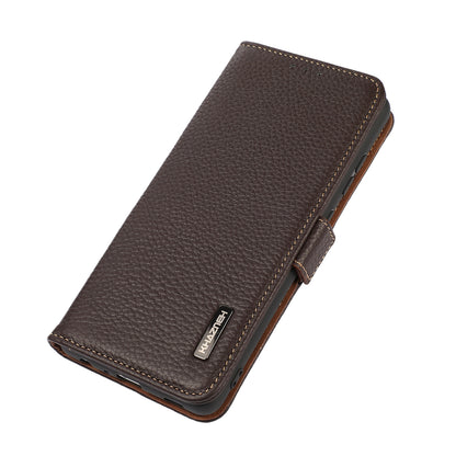 KHAZNEH RFID Blocking Wallet Phone Case Litchi Texture Top Layer Genuine Leather Stand Cover for Oppo Reno7 5G (China)