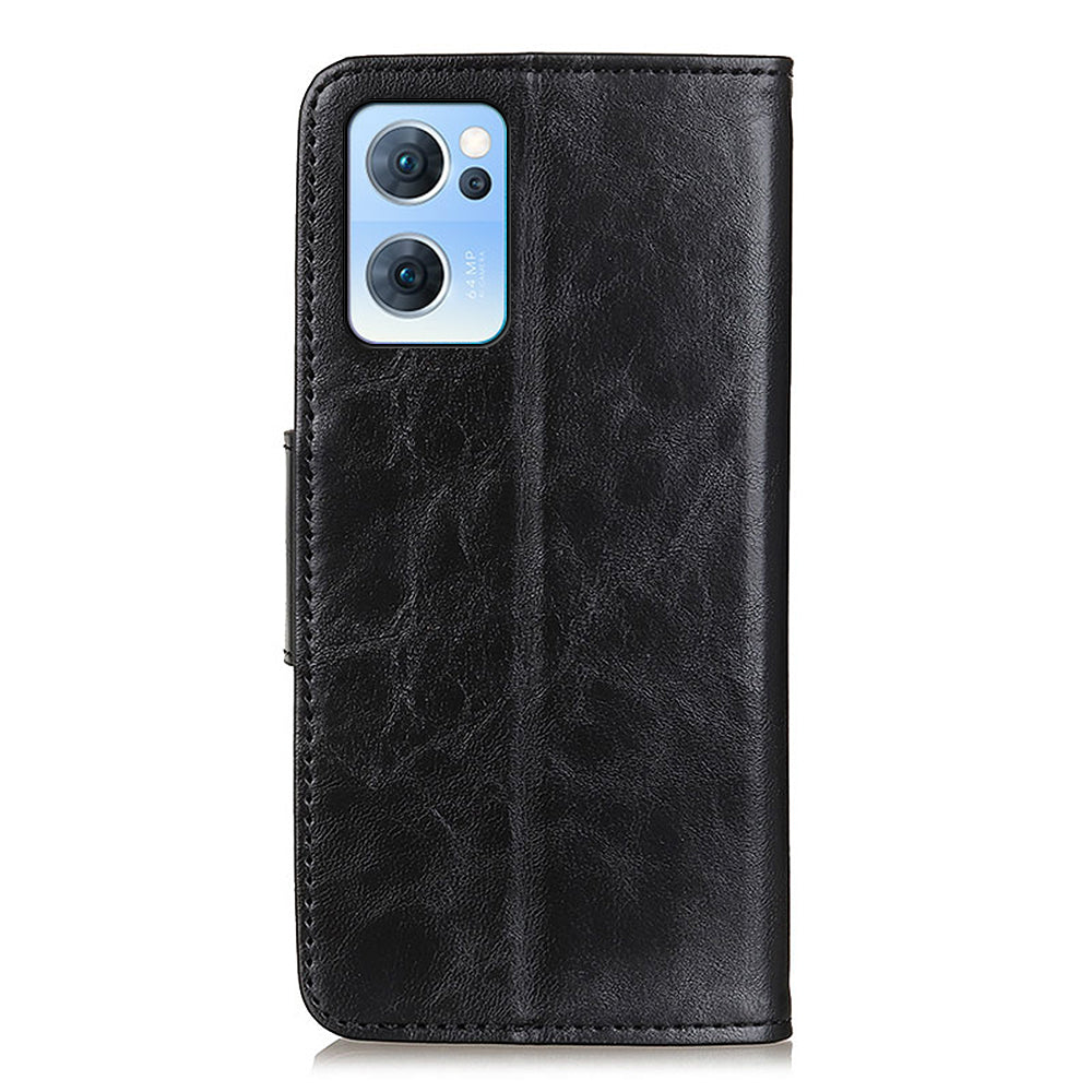 Scratch-resistant Drop-proof Crazy Horse Texture Split Leather + TPU Phone Cover Stand Case with Wallet for Oppo Reno7 5G (China)