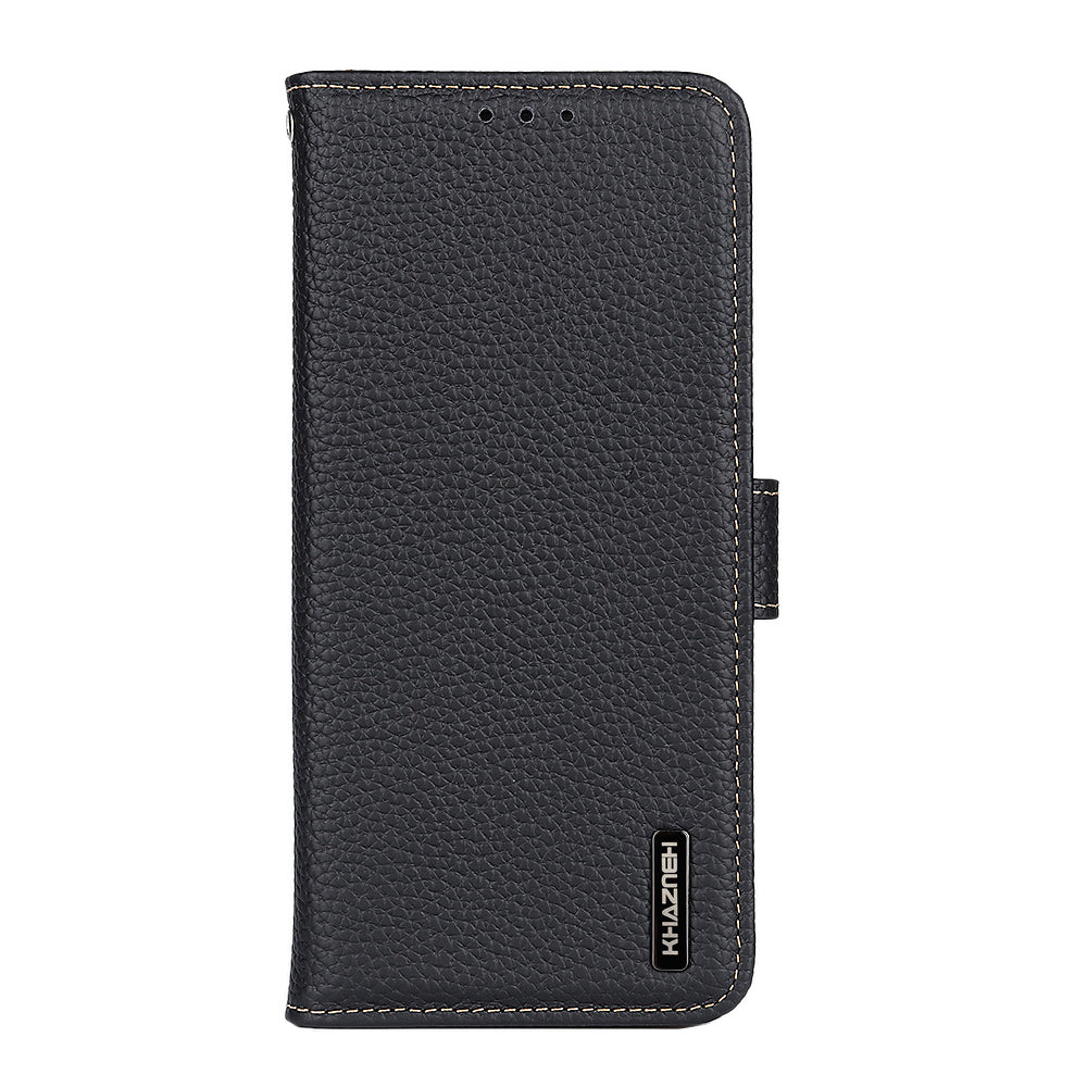 KHAZNEH Litchi Texture Top Layer Genuine Leather Cover Flip Book Stand Shockproof Wallet Phone Case for Oppo Reno7 5G (China)