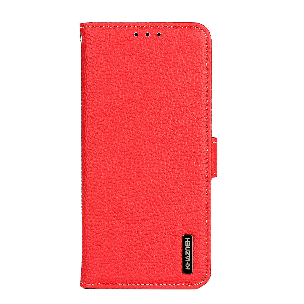 KHAZNEH Litchi Texture Top Layer Genuine Leather Cover Flip Book Stand Shockproof Wallet Phone Case for Oppo Reno7 5G (China)