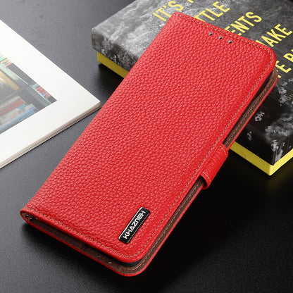 KHAZNEH Litchi Texture Top Layer Genuine Leather Cover Flip Book Stand Shockproof Wallet Phone Case for Oppo Reno7 5G (China)