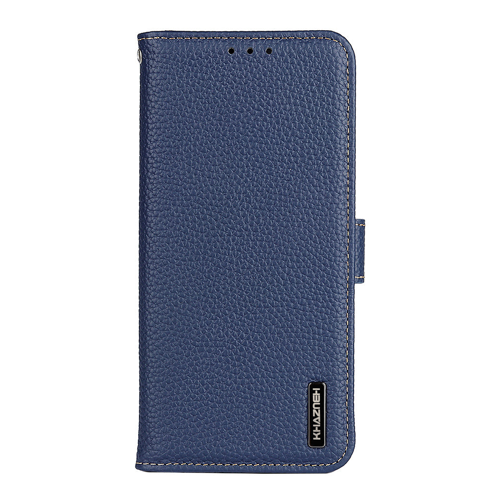 KHAZNEH Litchi Texture Top Layer Genuine Leather Cover Flip Book Stand Shockproof Wallet Phone Case for Oppo Reno7 5G (China)