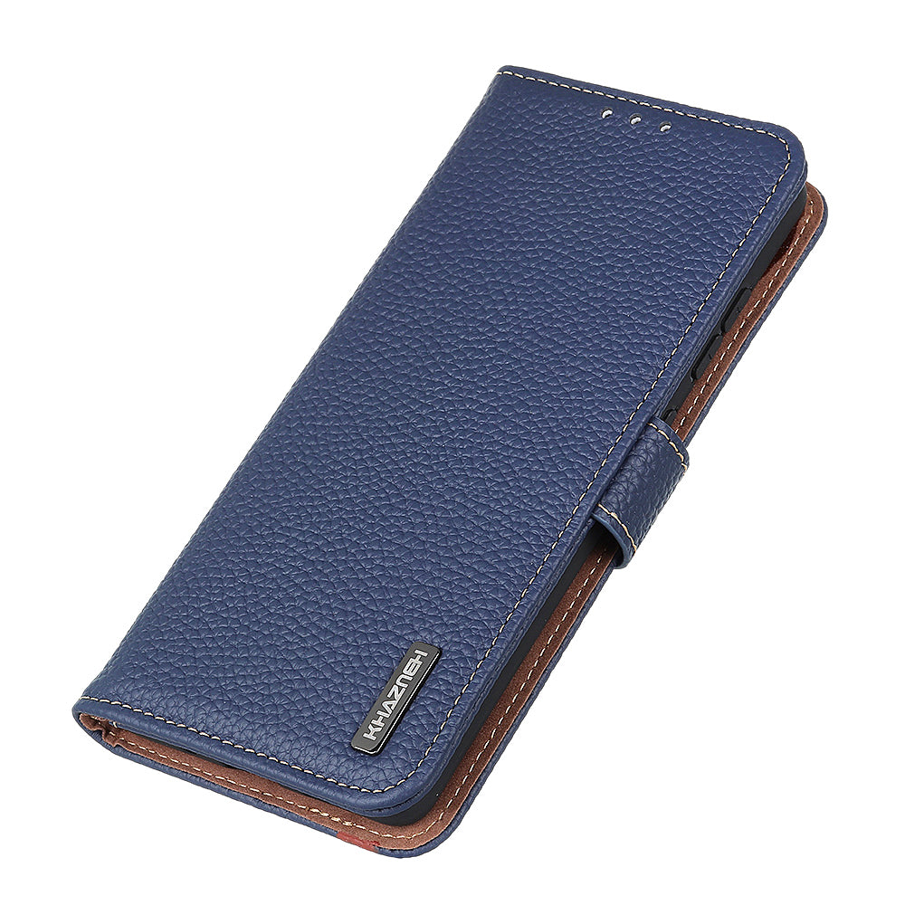 KHAZNEH Litchi Texture Top Layer Genuine Leather Cover Flip Book Stand Shockproof Wallet Phone Case for Oppo Reno7 5G (China)