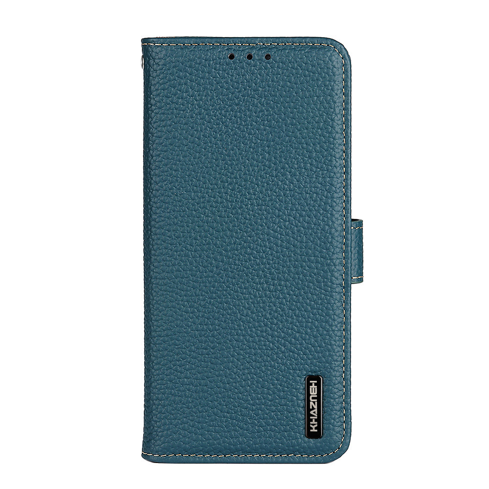 KHAZNEH Litchi Texture Top Layer Genuine Leather Cover Flip Book Stand Shockproof Wallet Phone Case for Oppo Reno7 5G (China)