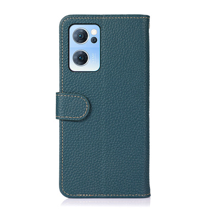 KHAZNEH Litchi Texture Top Layer Genuine Leather Cover Flip Book Stand Shockproof Wallet Phone Case for Oppo Reno7 5G (China)