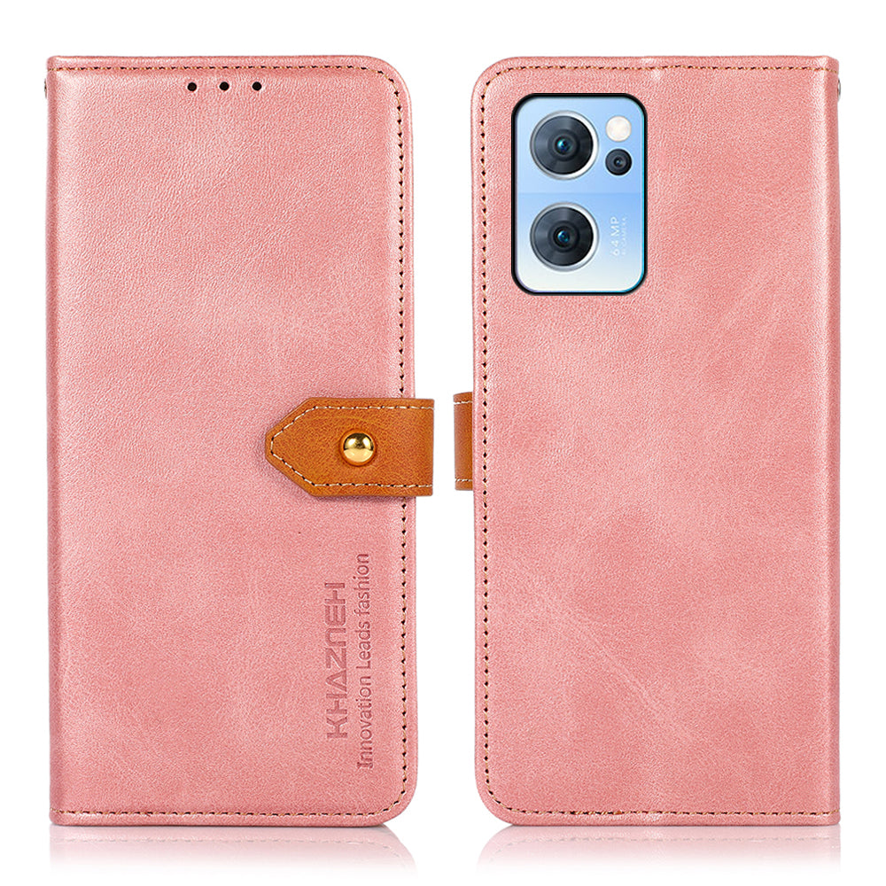 KHAZNEH Anti-fall Magnetic Golden Clasp Wallet Stand PU Leather + TPU Case Protective Cover for Oppo Reno7 5G (China)