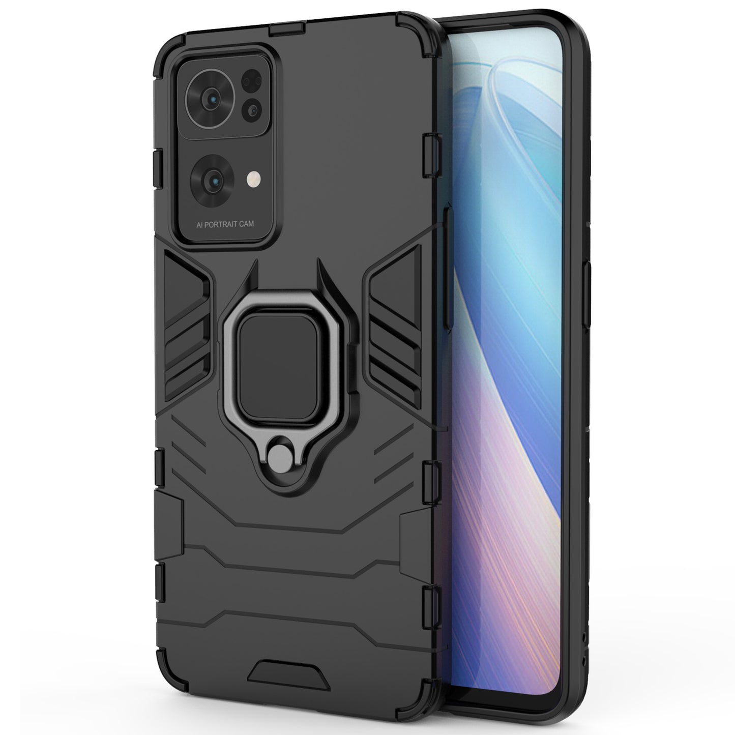 Hybrid Hard PC Soft TPU Bumper Drop Protection Anti-Fall Cover with Ring Holder Kickstand for Oppo Reno7 Pro 5G