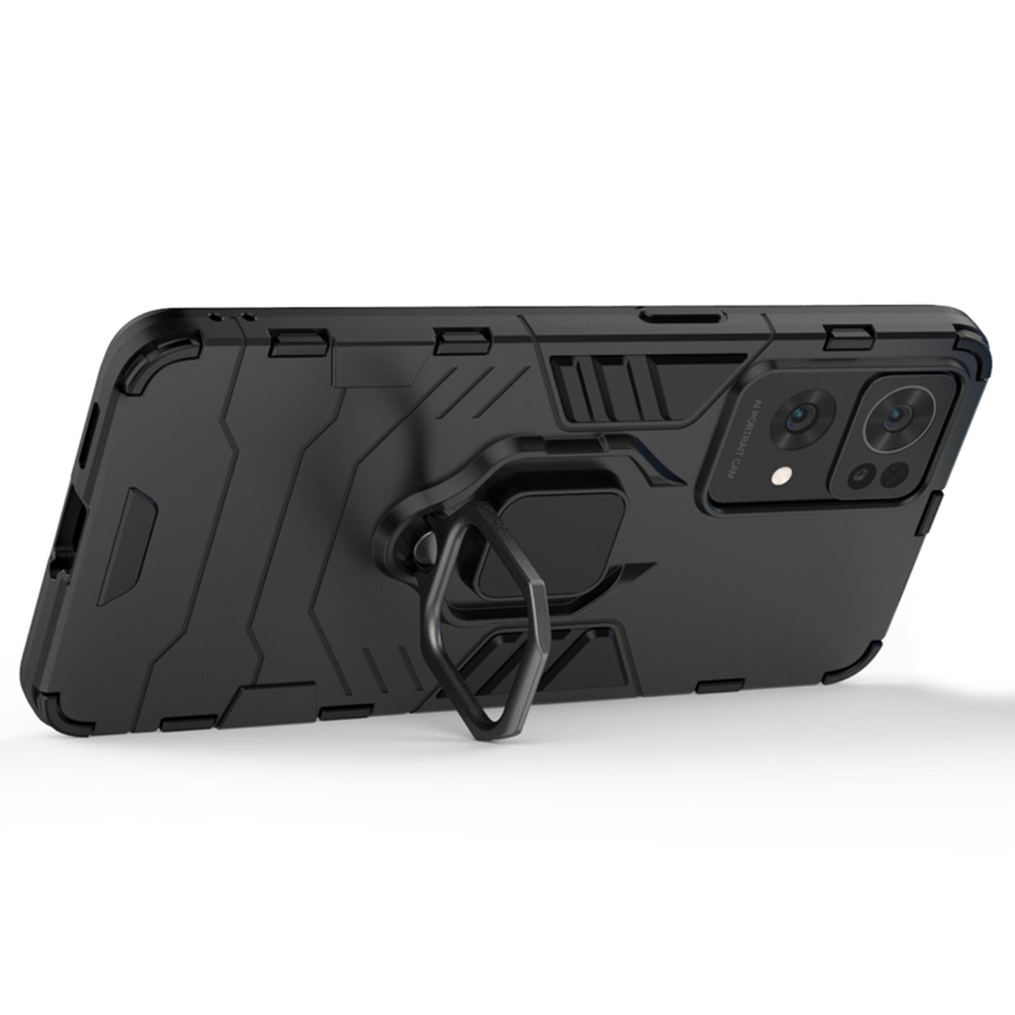 Hybrid Hard PC Soft TPU Bumper Drop Protection Anti-Fall Cover with Ring Holder Kickstand for Oppo Reno7 Pro 5G