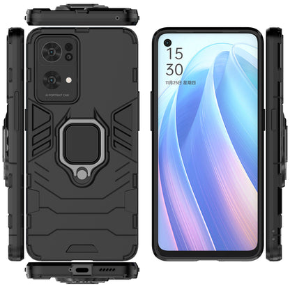 Hybrid Hard PC Soft TPU Bumper Drop Protection Anti-Fall Cover with Ring Holder Kickstand for Oppo Reno7 Pro 5G