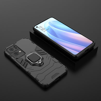 Hybrid Hard PC Soft TPU Bumper Drop Protection Anti-Fall Cover with Ring Holder Kickstand for Oppo Reno7 Pro 5G