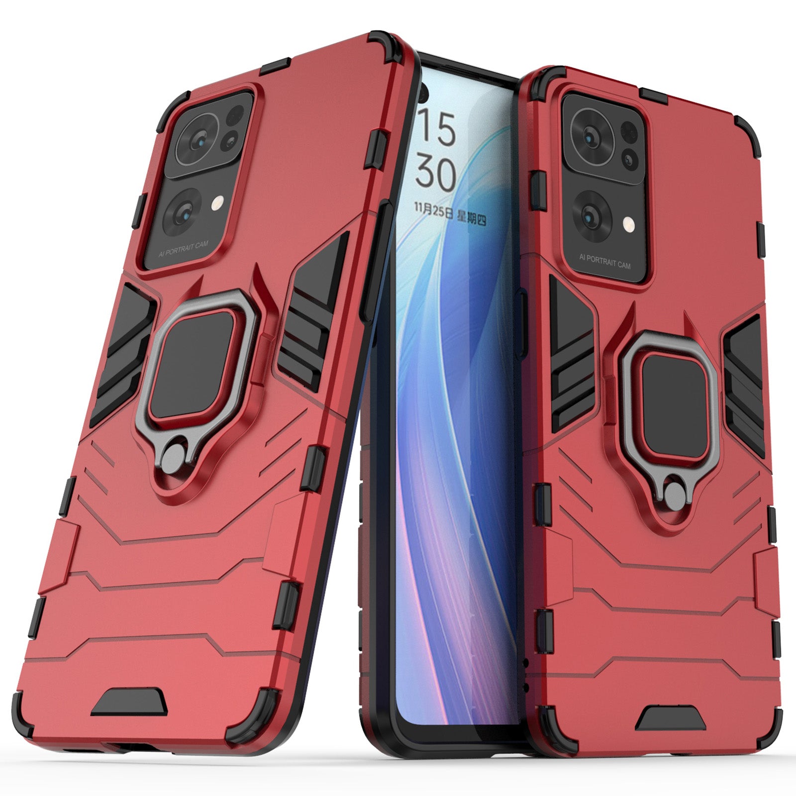 Hybrid Hard PC Soft TPU Bumper Drop Protection Anti-Fall Cover with Ring Holder Kickstand for Oppo Reno7 Pro 5G