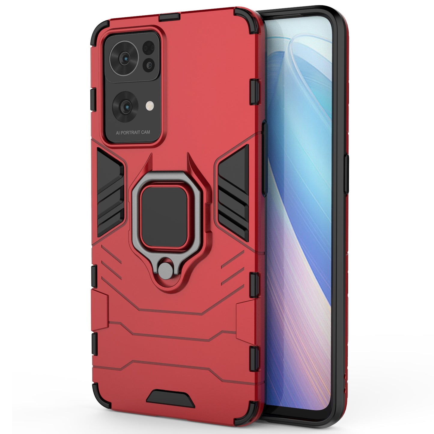 Hybrid Hard PC Soft TPU Bumper Drop Protection Anti-Fall Cover with Ring Holder Kickstand for Oppo Reno7 Pro 5G