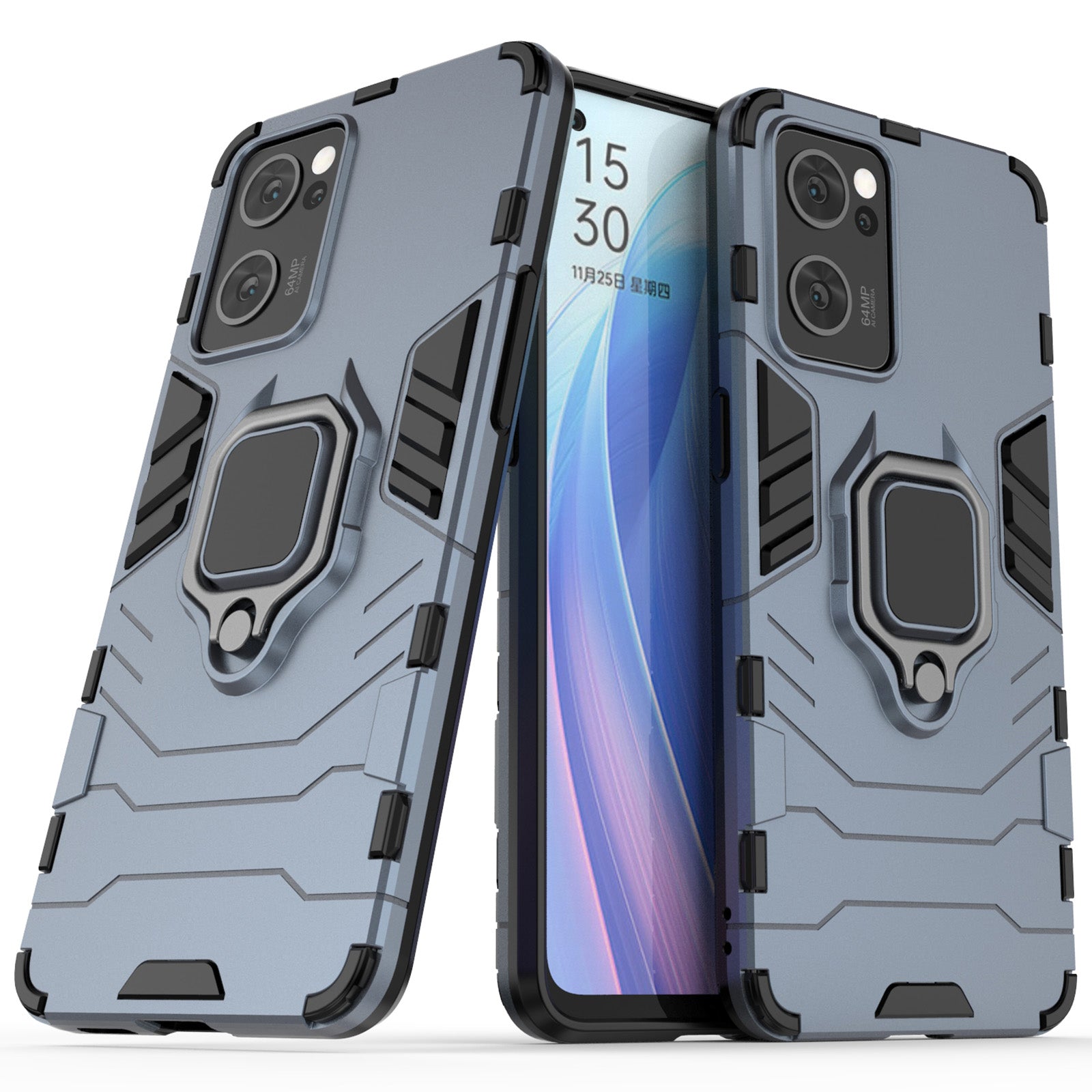 Ring Kickstand Hybrid Hard PC Soft TPU Protective Dual Layer Shockproof Case for Oppo Reno7 5G (China)