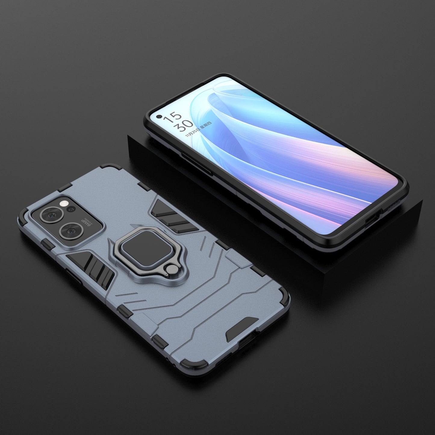 Ring Kickstand Hybrid Hard PC Soft TPU Protective Dual Layer Shockproof Case for Oppo Reno7 5G (China)