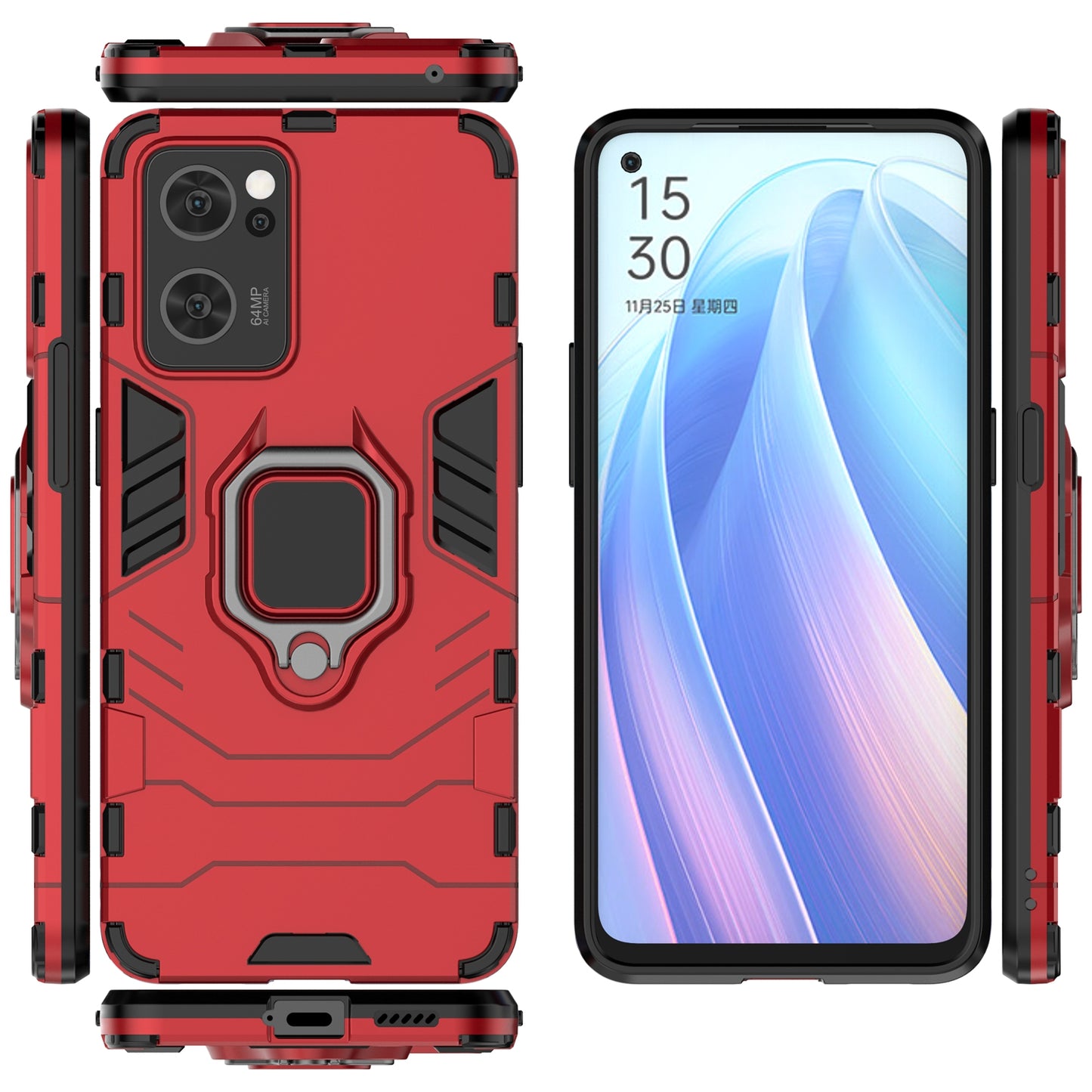 Ring Kickstand Hybrid Hard PC Soft TPU Protective Dual Layer Shockproof Case for Oppo Reno7 5G (China)