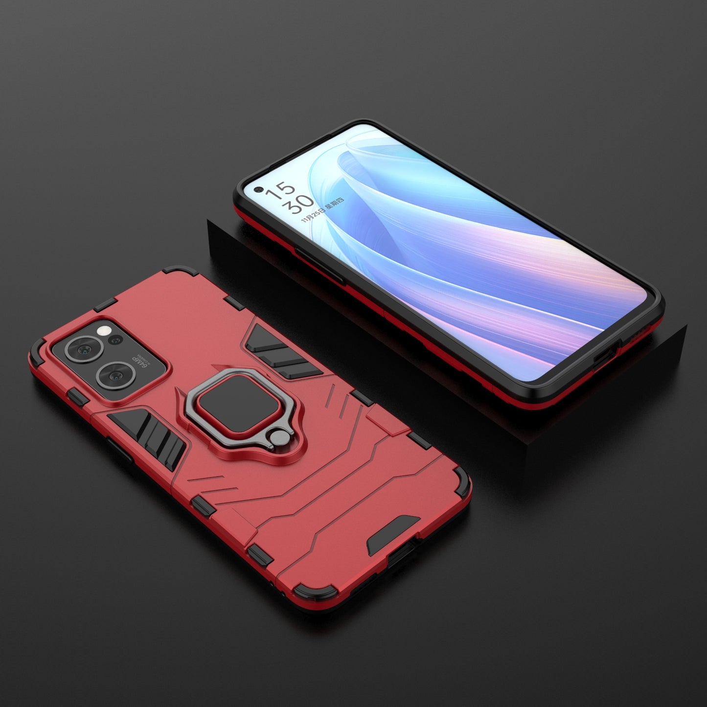 Ring Kickstand Hybrid Hard PC Soft TPU Protective Dual Layer Shockproof Case for Oppo Reno7 5G (China)