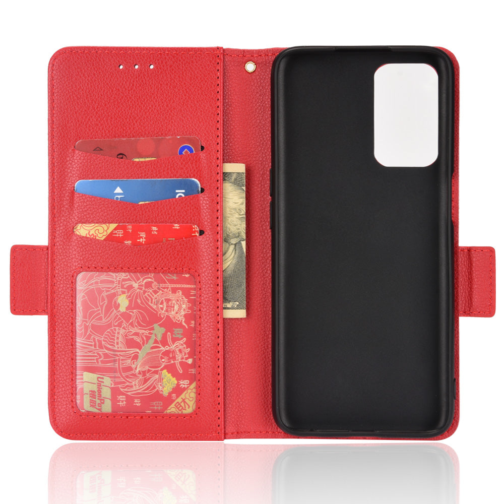 Stand Magnetic Closure Litchi Texture PU Leather Wallet Case Shockproof TPU Flip Cover for Oppo A54s / A16s / A16 / A54 4G / A55 4G/5G / A53s 5G