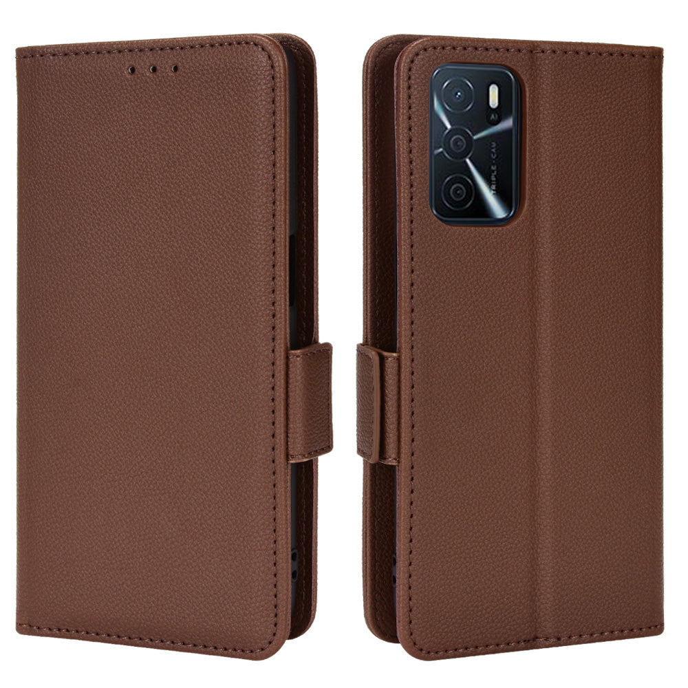 Stand Magnetic Closure Litchi Texture PU Leather Wallet Case Shockproof TPU Flip Cover for Oppo A54s / A16s / A16 / A54 4G / A55 4G/5G / A53s 5G