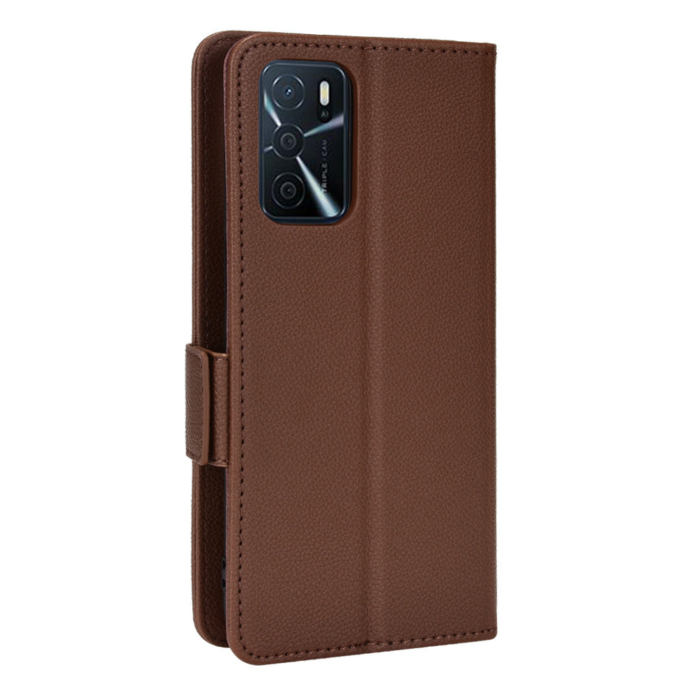 Stand Magnetic Closure Litchi Texture PU Leather Wallet Case Shockproof TPU Flip Cover for Oppo A54s / A16s / A16 / A54 4G / A55 4G/5G / A53s 5G