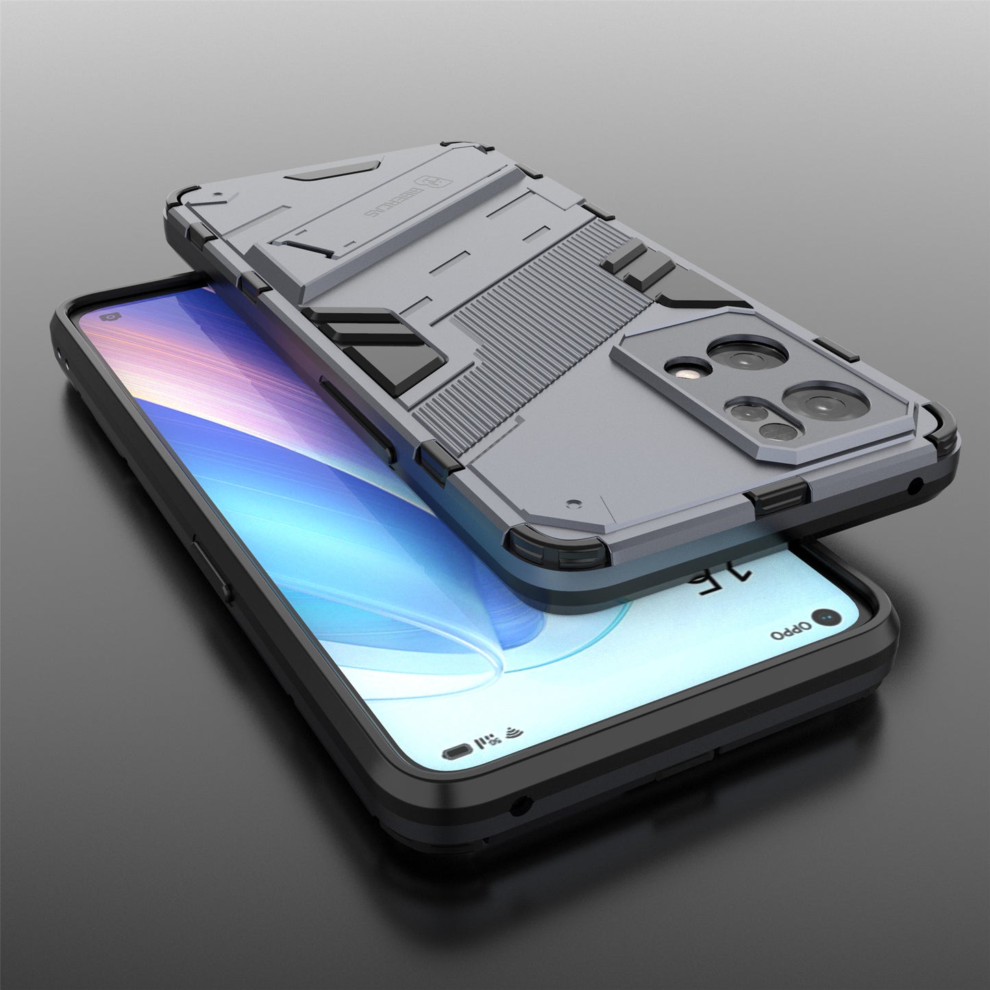 Scratch Resistant Hard PC Shockproof Anti-Drop TPU Protective Cover with Kickstand for Oppo Reno7 Pro 5G