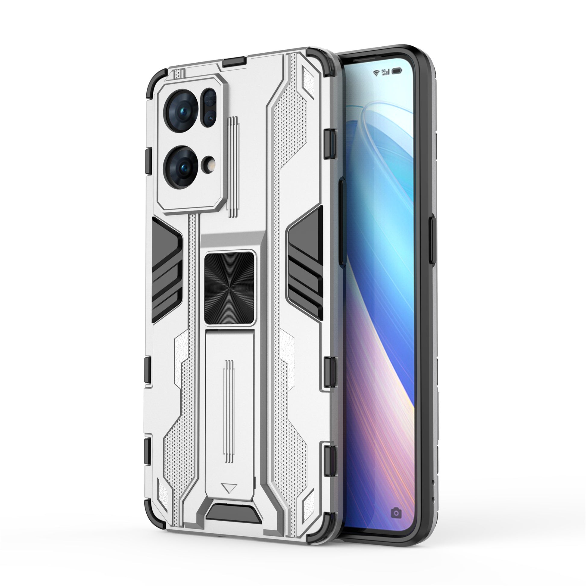 Dual-Layer Soft Flexible TPU Hard PC Anti-Slip Protective Phone Case with Kickstand for Oppo Reno7 Pro 5G