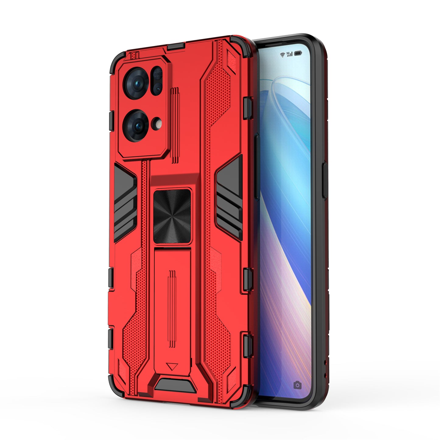 Dual-Layer Soft Flexible TPU Hard PC Anti-Slip Protective Phone Case with Kickstand for Oppo Reno7 Pro 5G