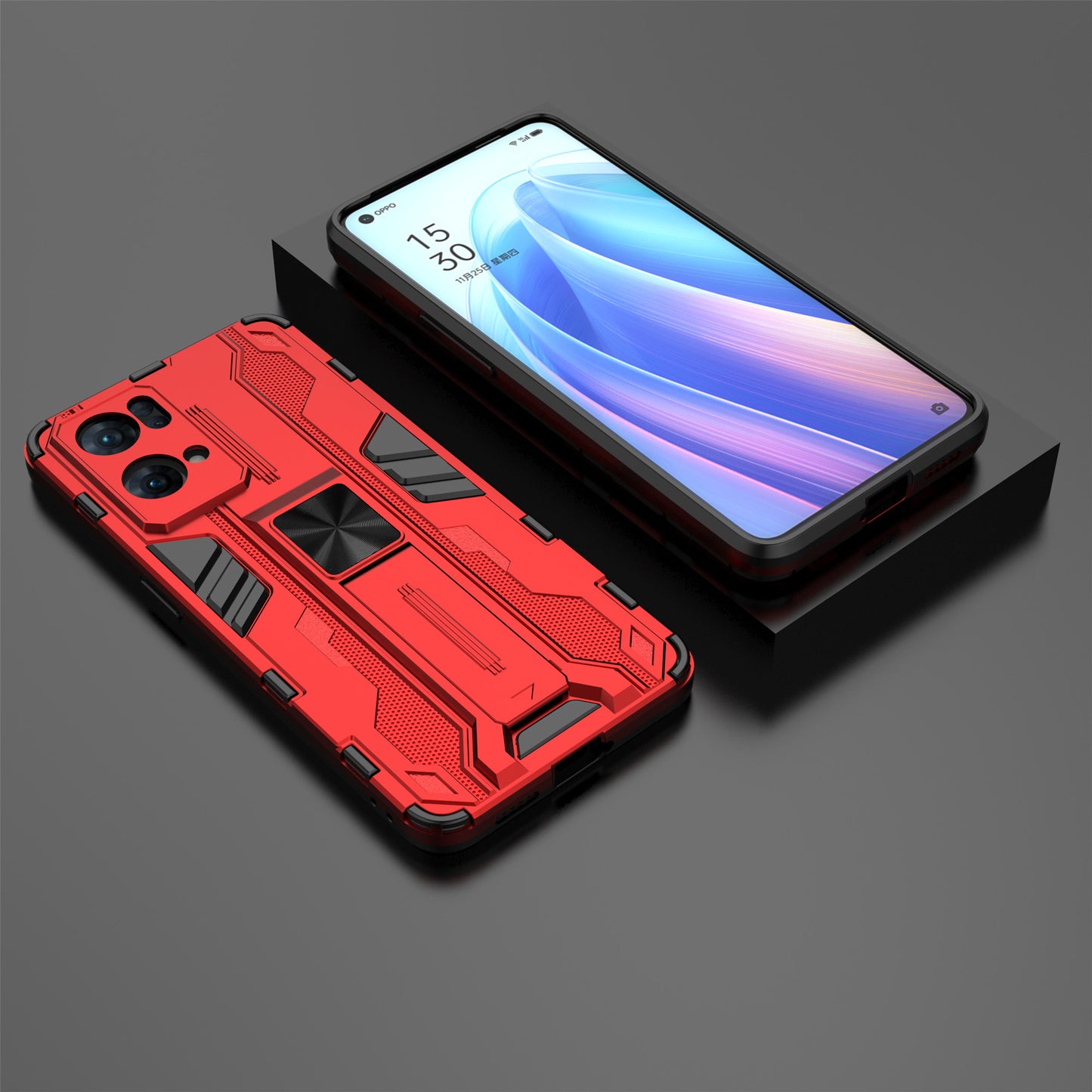 Dual-Layer Soft Flexible TPU Hard PC Anti-Slip Protective Phone Case with Kickstand for Oppo Reno7 Pro 5G