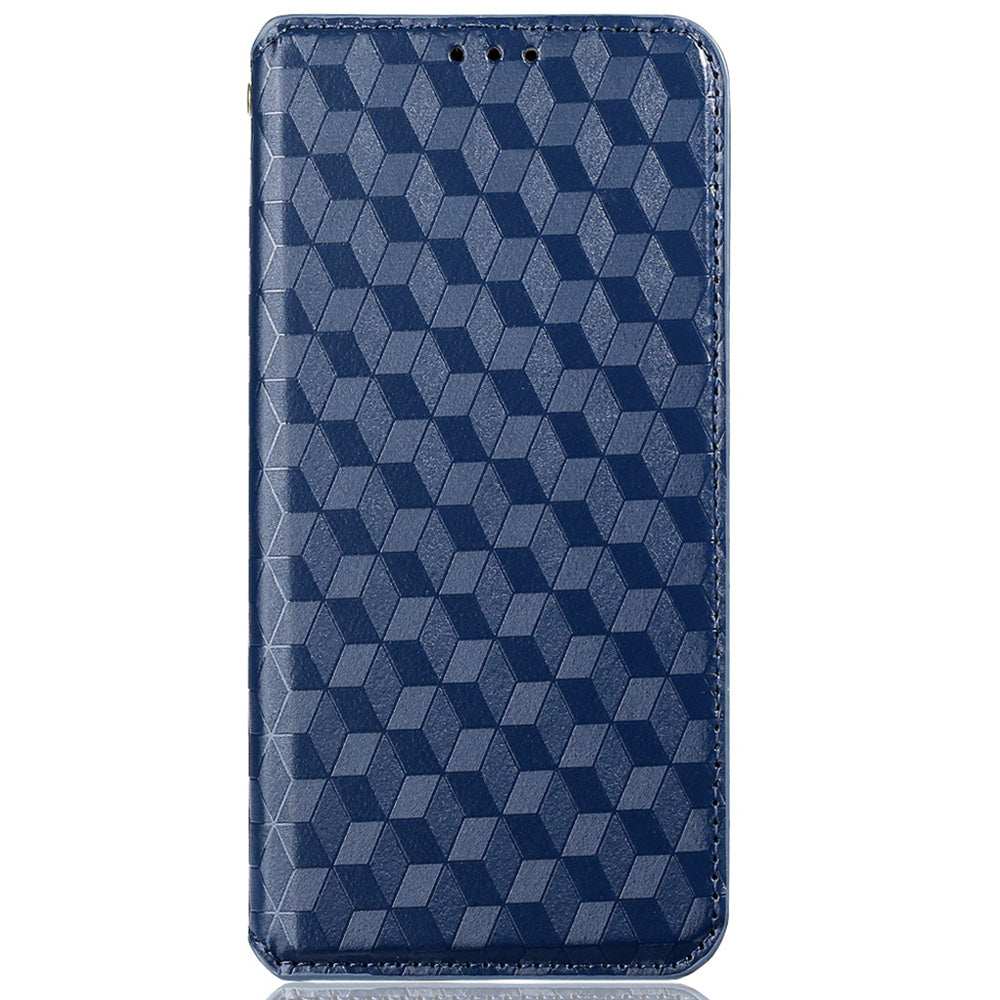 3D Rhombus Pattern Imprinted Impact Buffer Phone Case Magnetic Auto Closing PU Leather Protective Cover with Stand Wallet for Oppo F19 Pro+ 5G/A94 5G/A95 5G/Reno5 Z