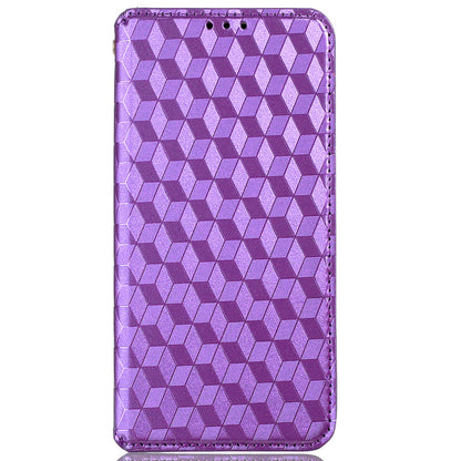 3D Rhombus Pattern Imprinted Impact Buffer Phone Case Magnetic Auto Closing PU Leather Protective Cover with Stand Wallet for Oppo F19 Pro+ 5G/A94 5G/A95 5G/Reno5 Z