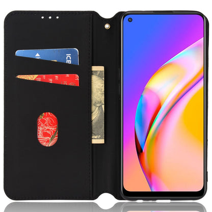 3D Rhombus Pattern Imprinted Impact Buffer Phone Case Magnetic Auto Closing PU Leather Protective Cover with Stand Wallet for Oppo F19 Pro+ 5G/A94 5G/A95 5G/Reno5 Z