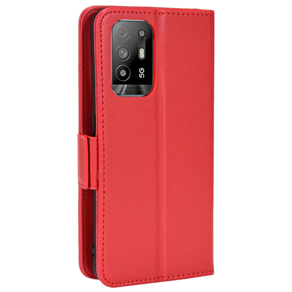 Well-protected Litchi Texture PU Leather Protective Cover Stand Wallet Phone Case for Oppo F19 Pro+ 5G/A94 5G/A95 5G/Reno5 Z