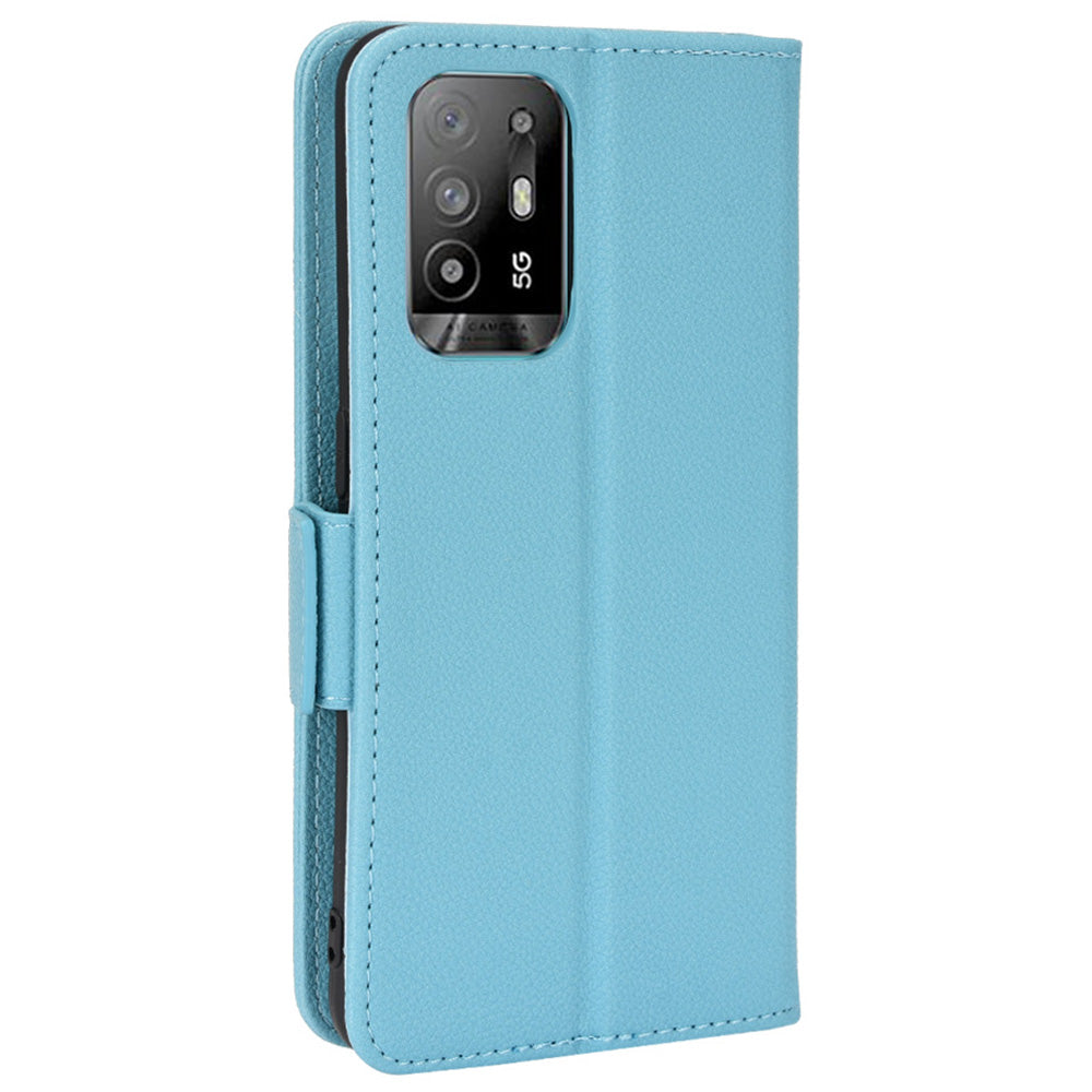 Well-protected Litchi Texture PU Leather Protective Cover Stand Wallet Phone Case for Oppo F19 Pro+ 5G/A94 5G/A95 5G/Reno5 Z