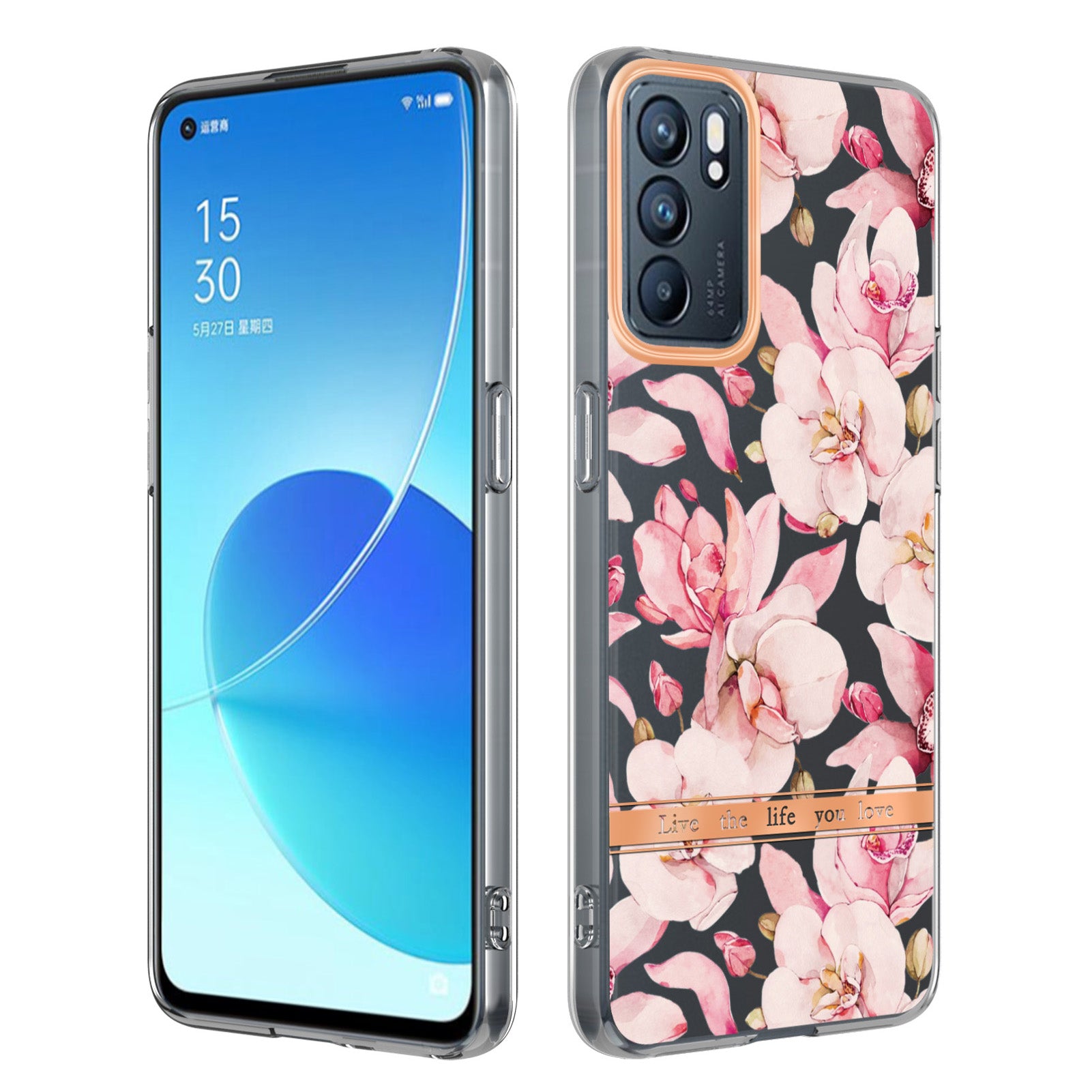 LB5 Series Flower Pattern IMD IML Electroplating TPU Case Scratch-resistant Phone Shell for Oppo Reno6 5G