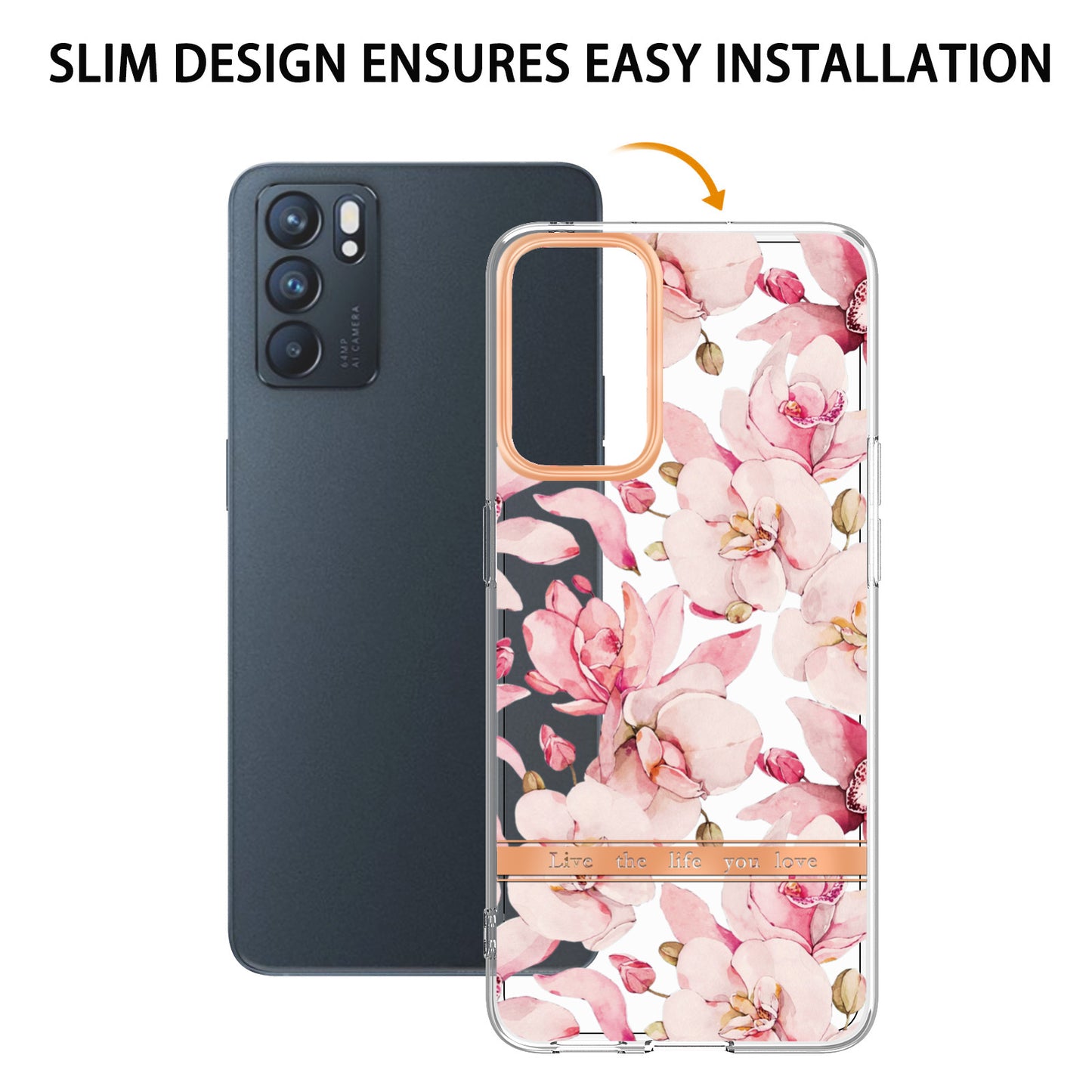 LB5 Series Flower Pattern IMD IML Electroplating TPU Case Scratch-resistant Phone Shell for Oppo Reno6 5G