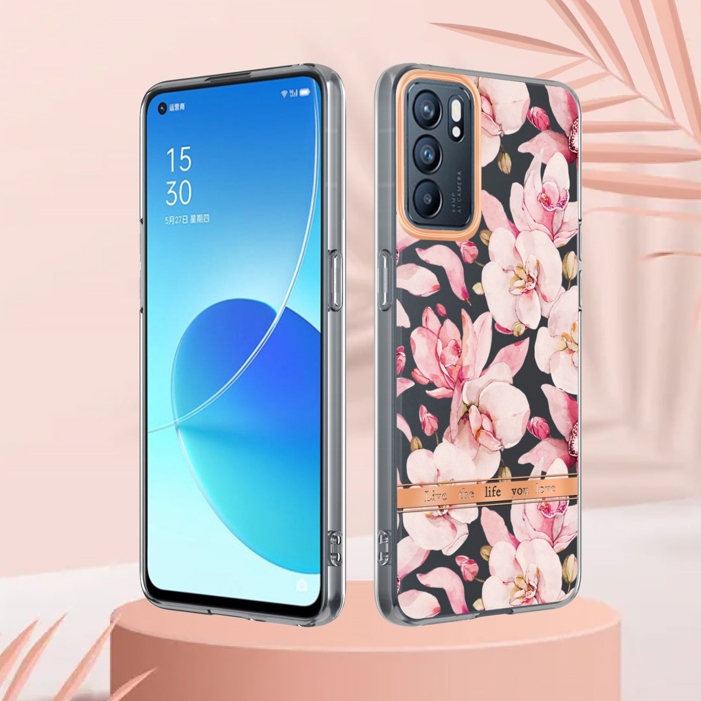 LB5 Series Flower Pattern IMD IML Electroplating TPU Case Scratch-resistant Phone Shell for Oppo Reno6 5G