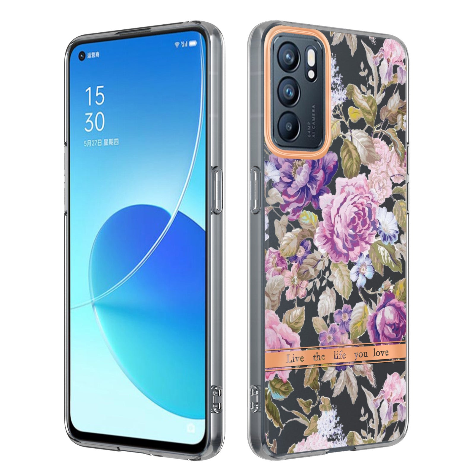 LB5 Series Flower Pattern IMD IML Electroplating TPU Case Scratch-resistant Phone Shell for Oppo Reno6 5G