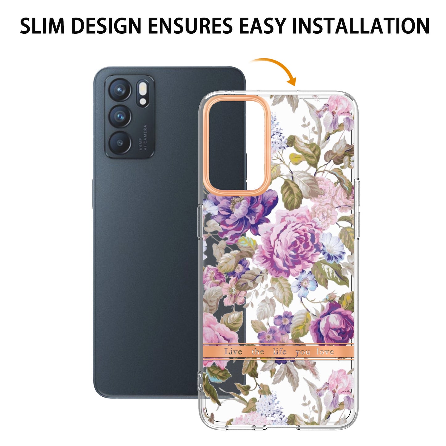 LB5 Series Flower Pattern IMD IML Electroplating TPU Case Scratch-resistant Phone Shell for Oppo Reno6 5G