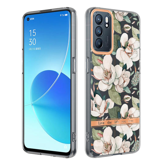 LB5 Series Flower Pattern IMD IML Electroplating TPU Case Scratch-resistant Phone Shell for Oppo Reno6 5G