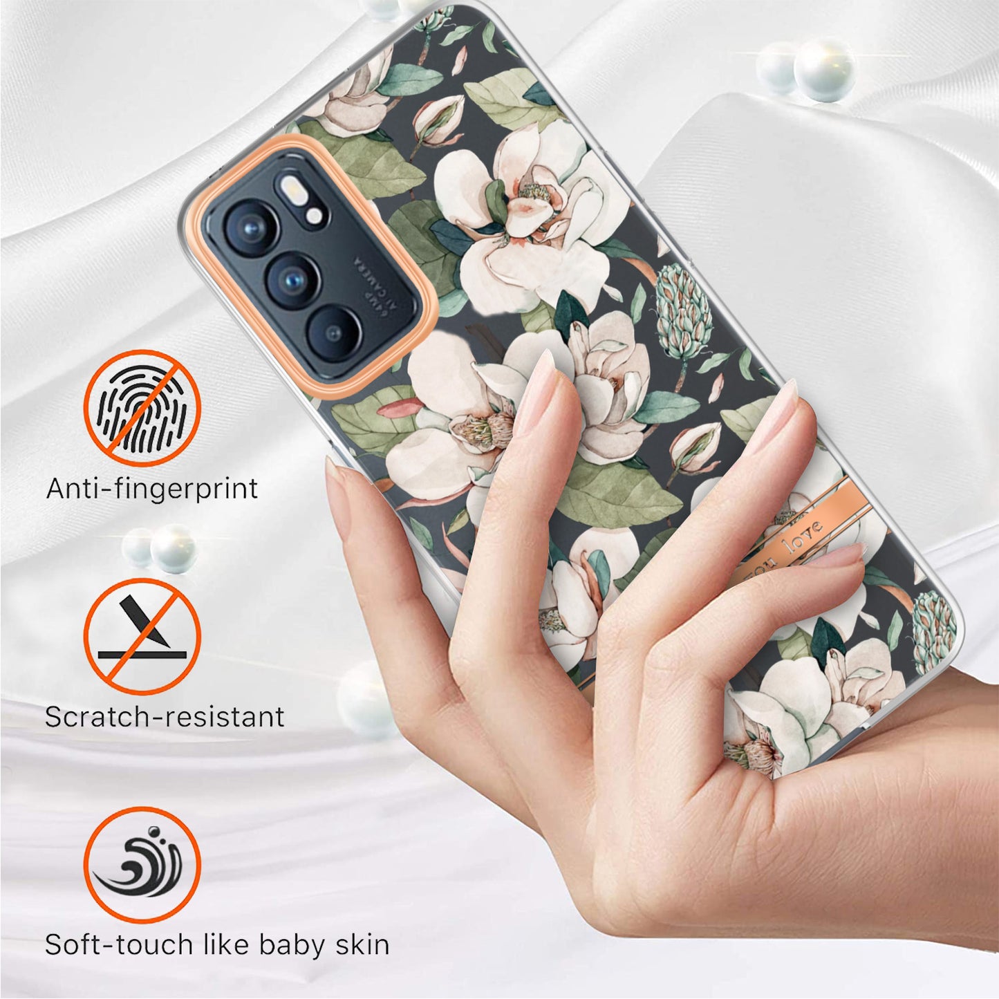 LB5 Series Flower Pattern IMD IML Electroplating TPU Case Scratch-resistant Phone Shell for Oppo Reno6 5G