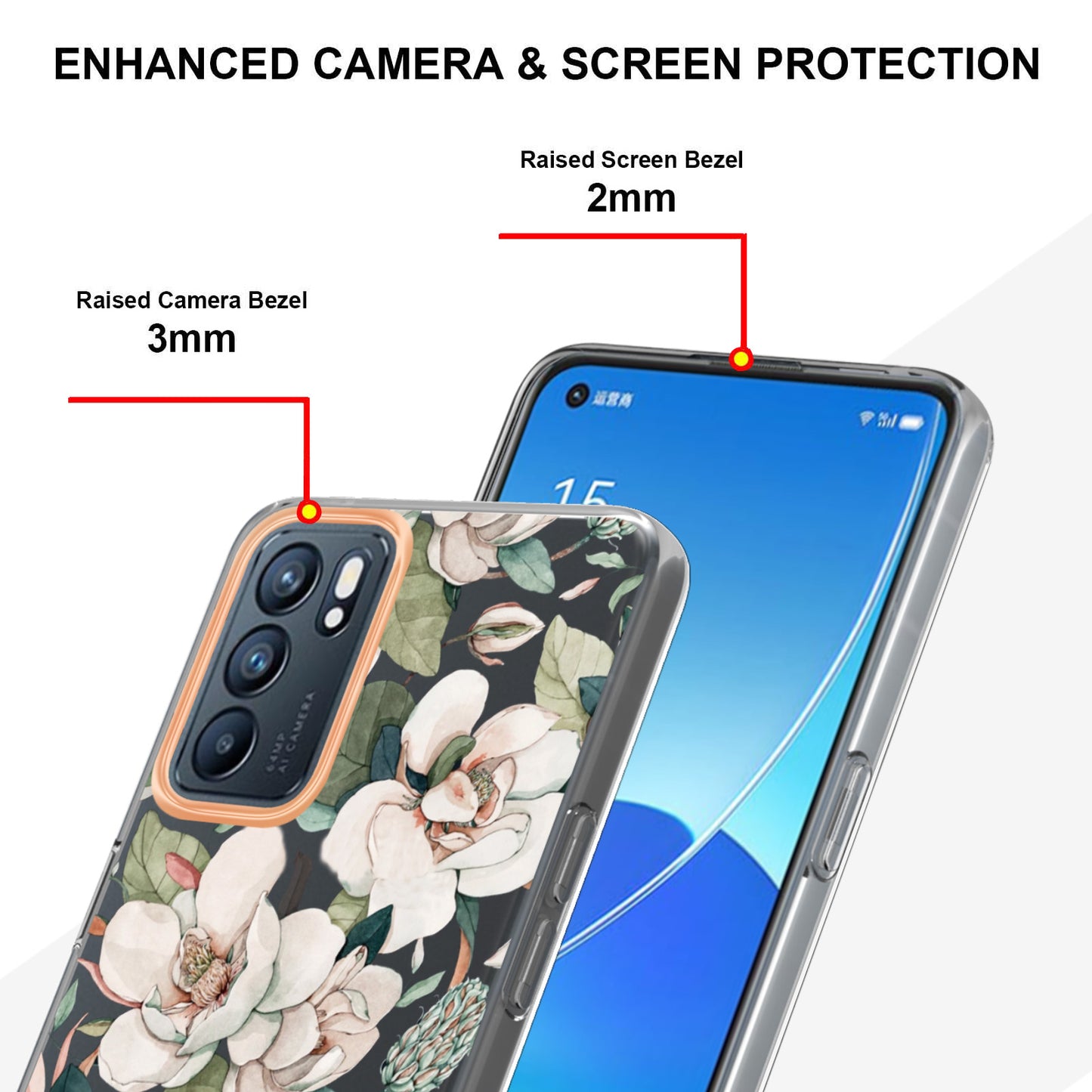 LB5 Series Flower Pattern IMD IML Electroplating TPU Case Scratch-resistant Phone Shell for Oppo Reno6 5G