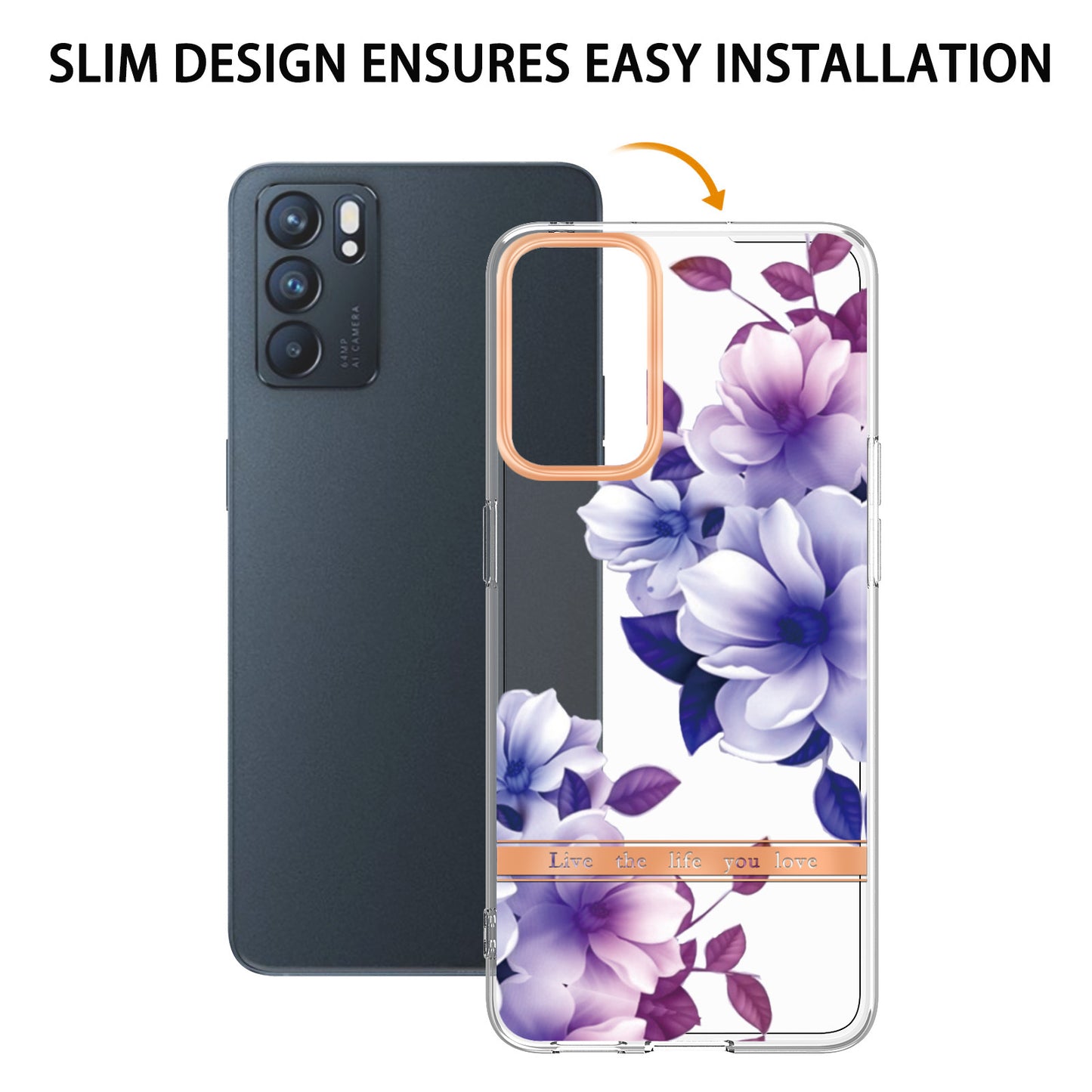 LB5 Series Flower Pattern IMD IML Electroplating TPU Case Scratch-resistant Phone Shell for Oppo Reno6 5G