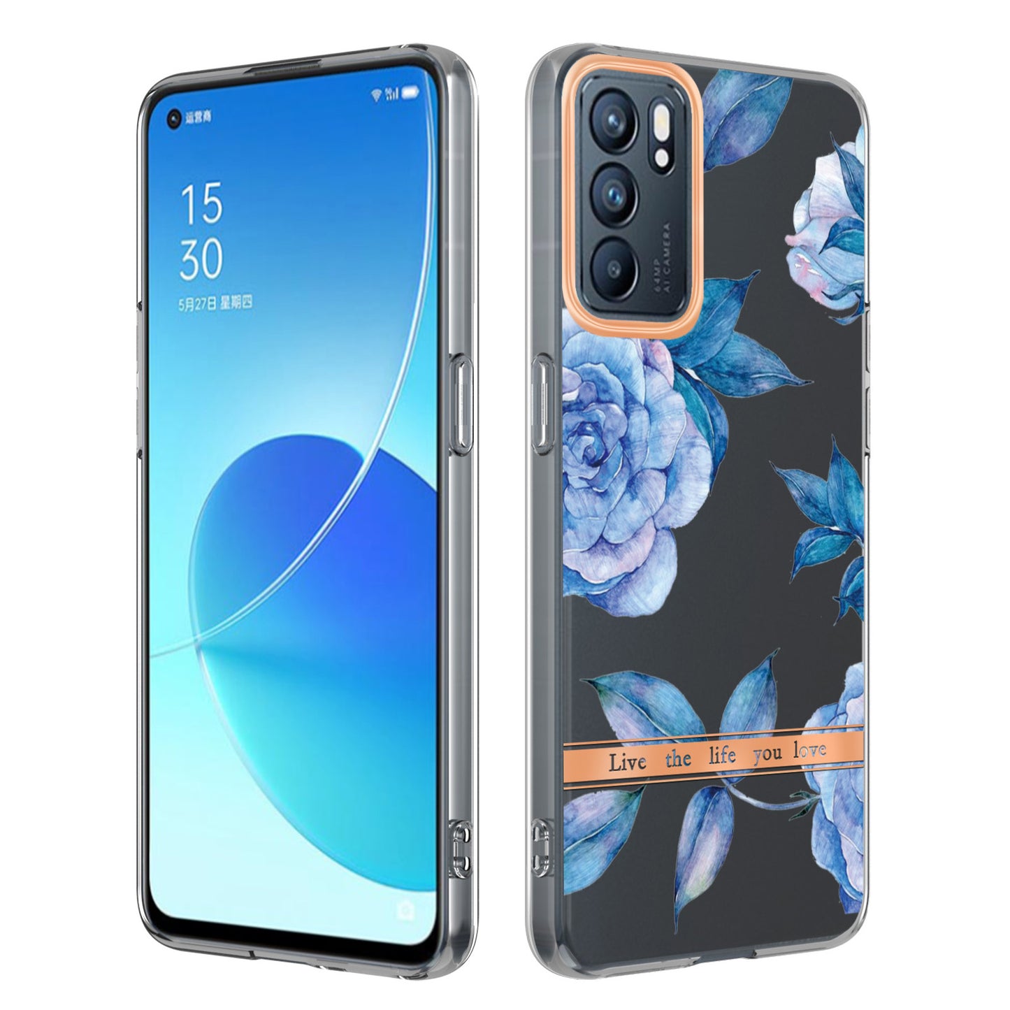 LB5 Series Flower Pattern IMD IML Electroplating TPU Case Scratch-resistant Phone Shell for Oppo Reno6 5G